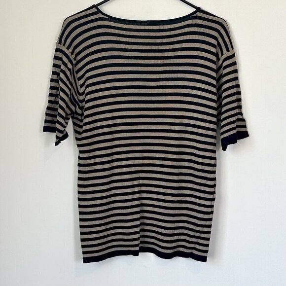 Cream and Black 100% Silk Short Sleeve Shirt - Size: Small/Medium - Picture 4 of 4